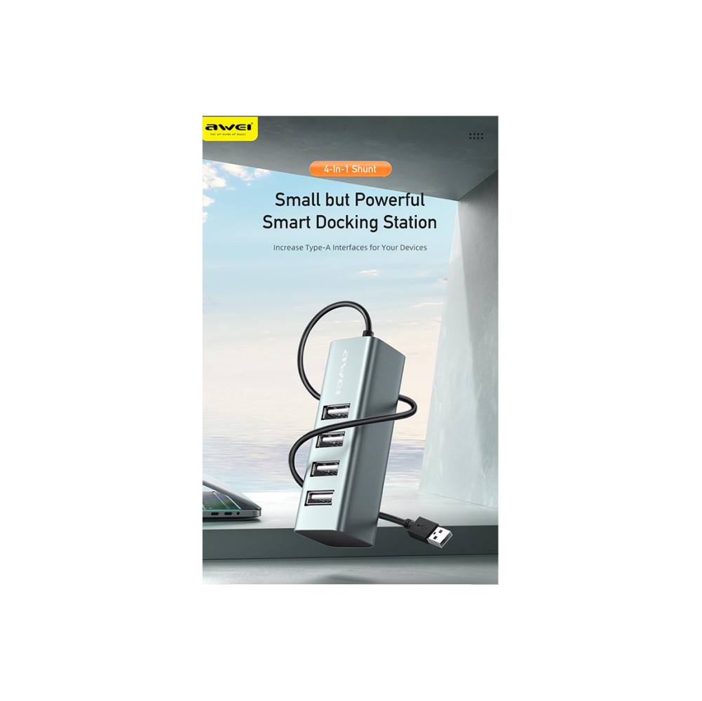 Awei CL-122T Type-C Hub to USB 2.0 with 4 Ports - Space Gray